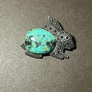 Sterling Silver Marcasite & Turquoise Bunny Pendant  (ONLY, No Chain)
